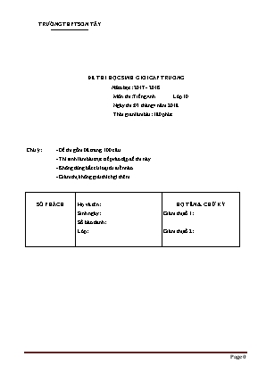 Bài thi học sinh giỏi cấp trường môn Tiếng Anh Lớp 10 - Năm học 2017-2018 - Trường THPT Sơn Tây